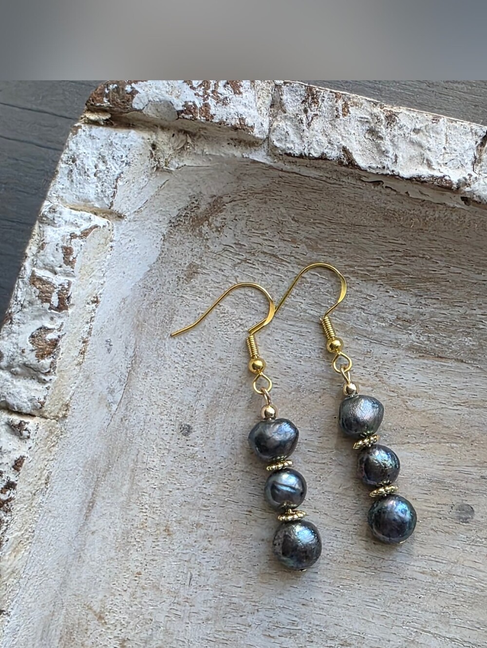 NEW |  Freshwater Baroque Black Pearl Drop Earrings || NWOT | Handmade